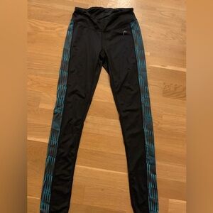 HEAD black mid rise full length legging with blue design down the side
